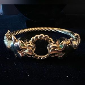 Rare Estate Vintage Italian Made 14K Gold Panther Hinge Bracelet w/Emerald Eyes